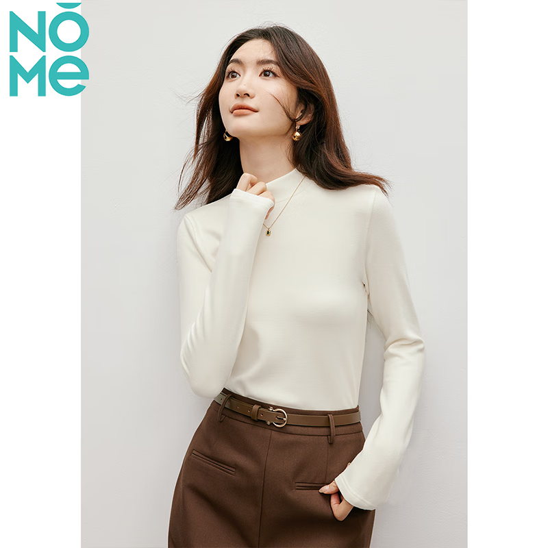 NOME Half Turtle Collar German Velvet Bottoming Shirt Women's New Thermal Underwear Plus Velvet Heating Top Autumn and Winter White L