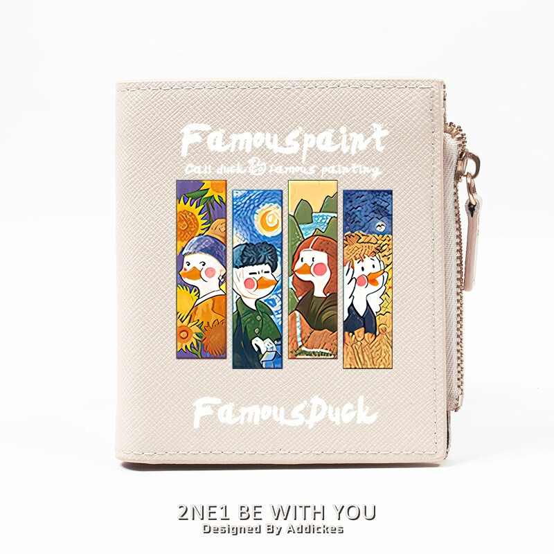 Flo Cat, world-famous paintings co-branded little duck, cute cartoon teen student wallet, girls short thin section with multiple card slots, casual Japanese Korean version, ins internet celebrity style niche design, off-white, 4 famous paintings in the world, DUCK