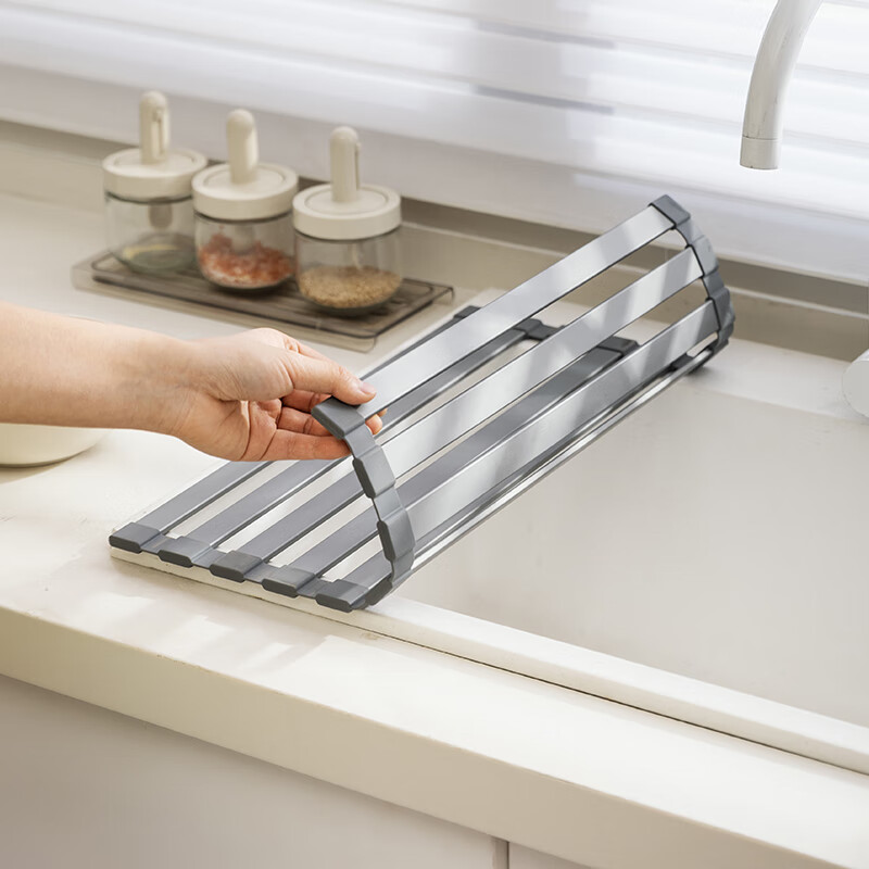 Modern Housewife Kitchen Sink Drain Rack Dish Plate Storage Rack Washing Sink Pool Rack Foldable Storage Rack Silicone Gray Short Rod Drain Rack 18 Rods