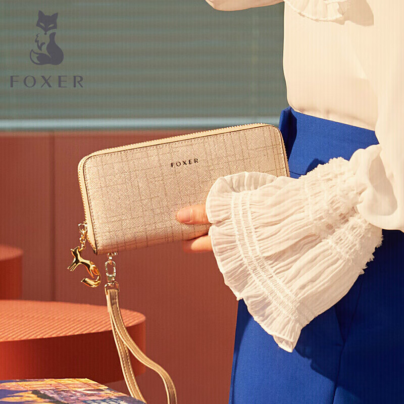 Golden Fox (FOXER) cowhide women's wallet large capacity long card holder money wallet clutch bag coin purse birthday gift for girlfriend
