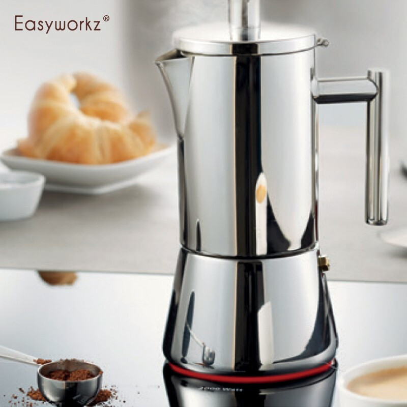 Easyworkz Moka Pot Italian Household 304 Stainless Steel Hand-brewed Coffee Pot Set Induction Stove Heated Espresso Coffee Maker Half Black Model 500ml (Filter Paper Comes with Electric Stove)