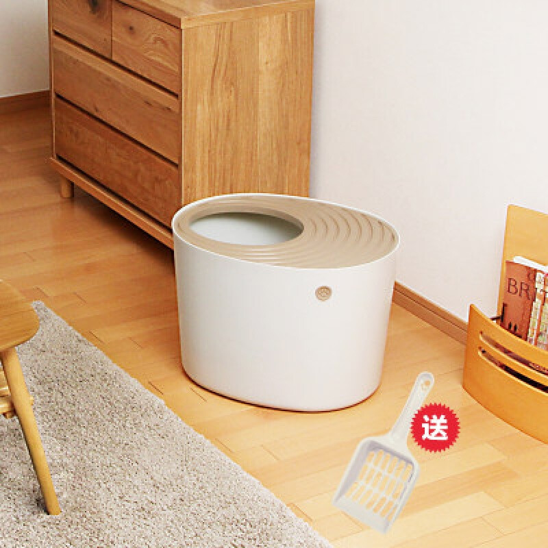 IRIS cat litter box top-entry fully enclosed cat toilet extra large snail-style cat litter box anti-splash large white (cats under 16 pounds) + cat litter scoop
