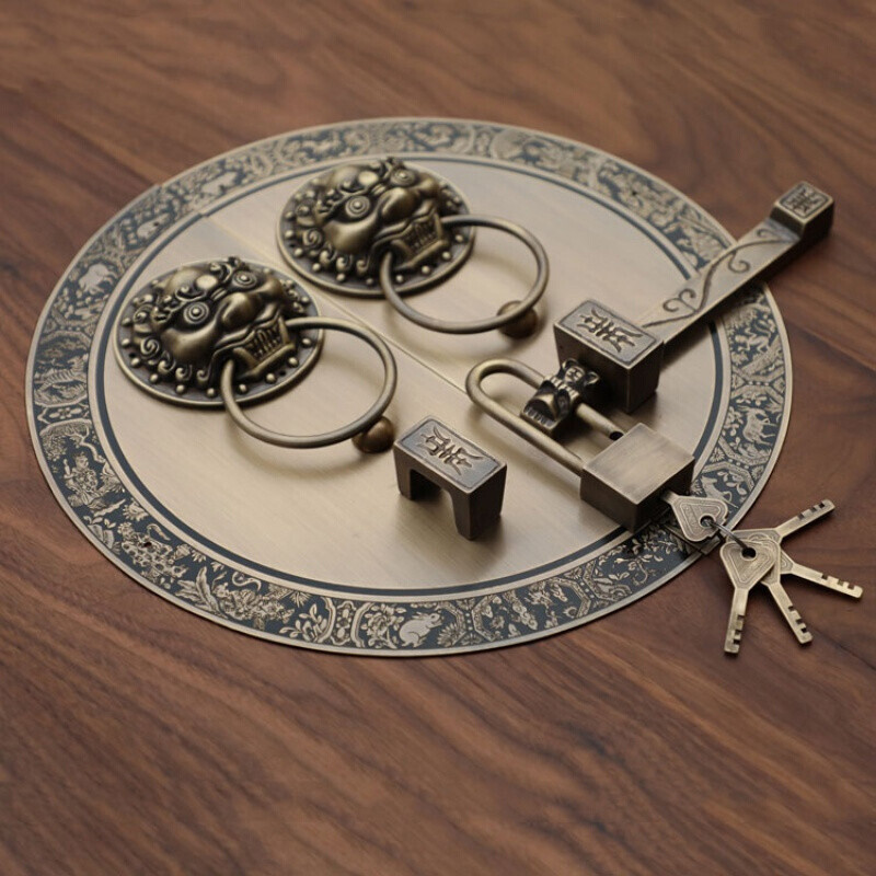 Jingsuo antique door lock handle hand-style copper door knocker villa courtyard wooden door bolt latch handle 44cmA style-2