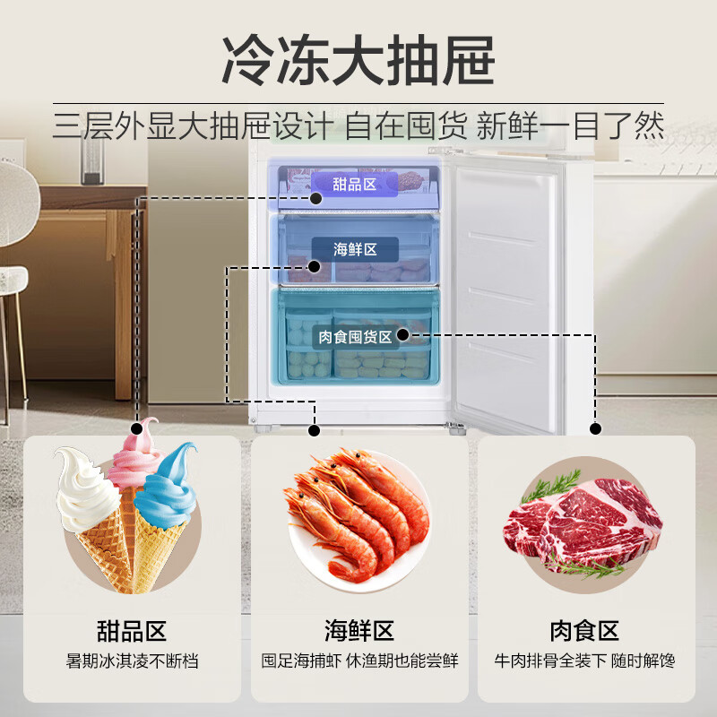 Haier 179L two-door small refrigerator secondary energy efficiency freezer large drawer low noise energy saving direct cooling white BCD-179LHC2E0WV