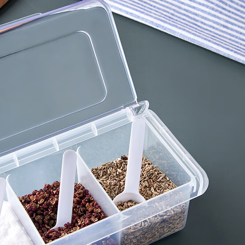 JEKO&JEKO seasoning jar flip-top seasoning bottle plastic set MSG salt box with spoon kitchen seasoning box fully transparent four formats