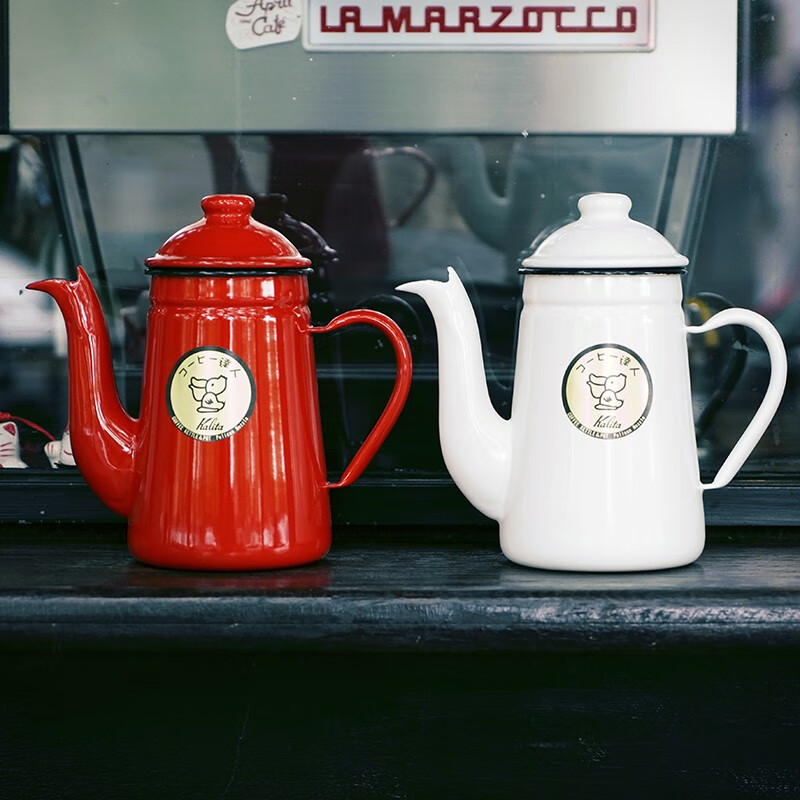 Kalita imported from Japan Kalita hand-pour pot crane mouth thin mouth hand-pour coffee pot enamel enamel coffee kettle 1000ml white