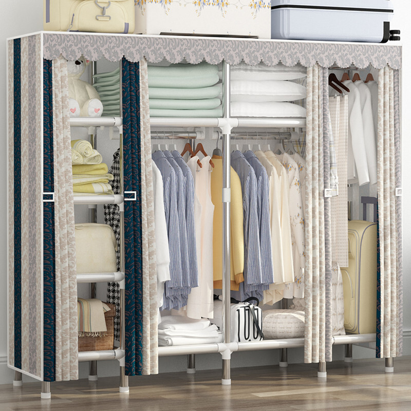Crown Upstairs Simple Wardrobe Fabric Storage Cabinet 26mm Steel Crown Upstairs Simple Wardrobe Fabric Storage Cabinet 26mm Steel Bold Reinforcement Assembly Cloth Closet European Stripes