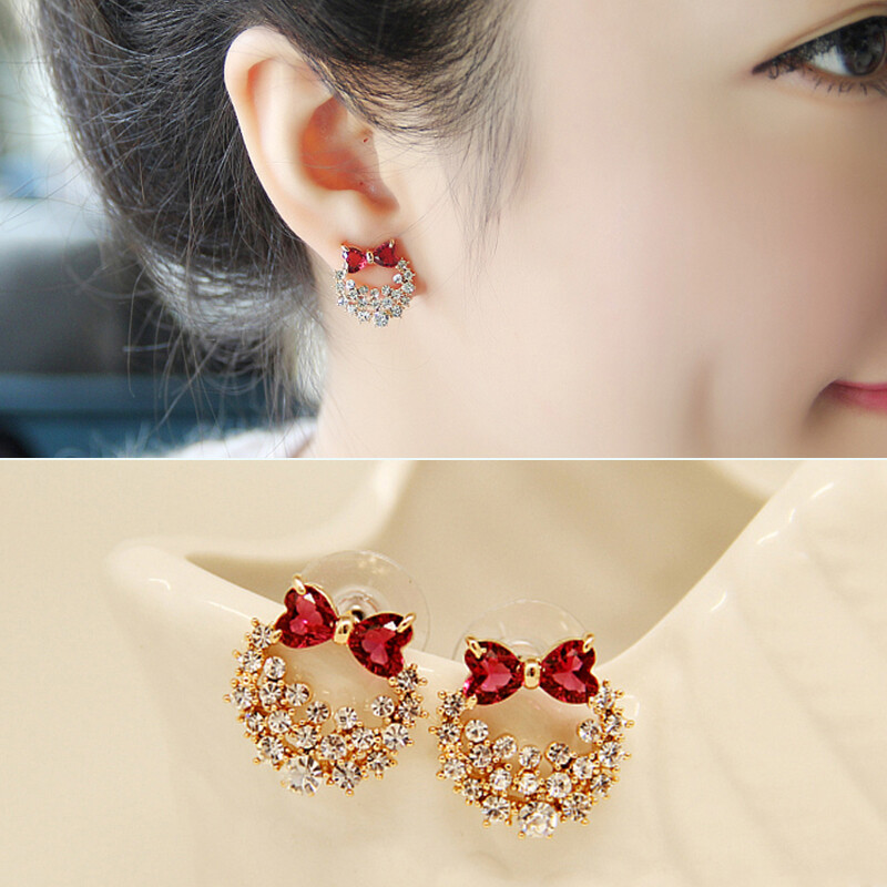 All Come To The United States Korean Fashion Earrings Silver All Come To The United States Korean Fashion Earrings Silver Women Red Bow Female Decorative
