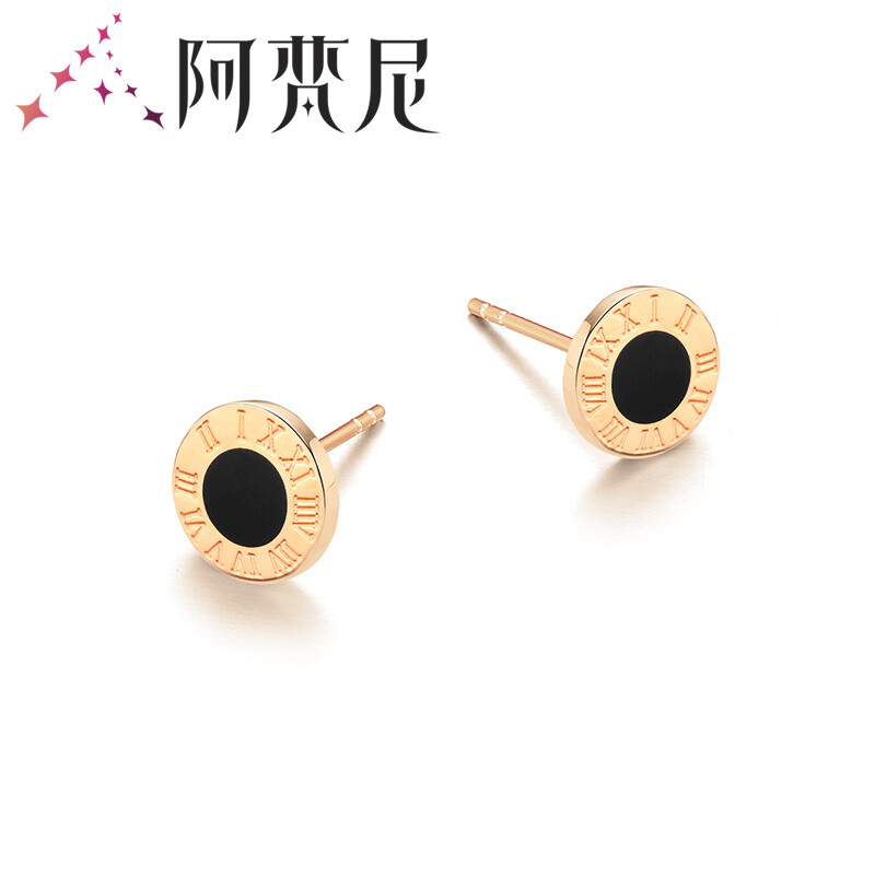 Avani 18k Gold Earrings For Men And Women Rose Round Avani 18k Gold Earrings For Men And Women Rose Round Personality Letters Black White Pair