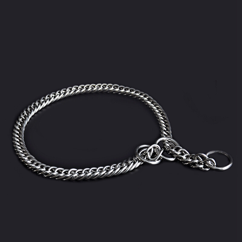 Chukchi (CHUKCHI) Double Ring Binocular Necklace for Large Dogs Pets Stainless Steel P Chain Dog Chain Dog Collar Home Training Collar Double Ring Luxury Silver 55cm *2.8mm Double Large Dog