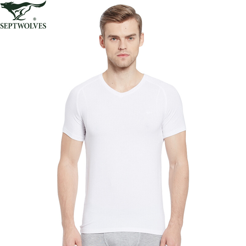 Septwolves short-sleeved T-shirt men's pure cotton summer bottoming shirt basic solid color small white T boys sports sweatshirt vest round neck white XL (175) (recommended 125-145 pounds)