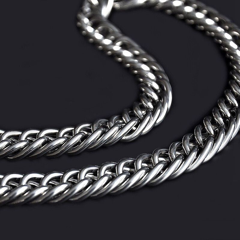 Chukchi (CHUKCHI) Double Ring Binocular Necklace for Large Dogs Pets Stainless Steel P Chain Dog Chain Dog Collar Home Training Collar Double Ring Luxury Silver 55cm *2.8mm Double Large Dog