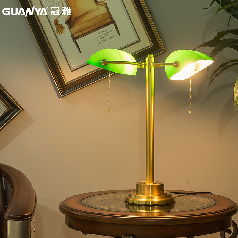 Guanya Copper Double Headed Bank Lamp Old Shanghai Republic China Guanya Copper Double Headed Bank Lamp Old Shanghai Republic China Style Antique High End Desk Reading