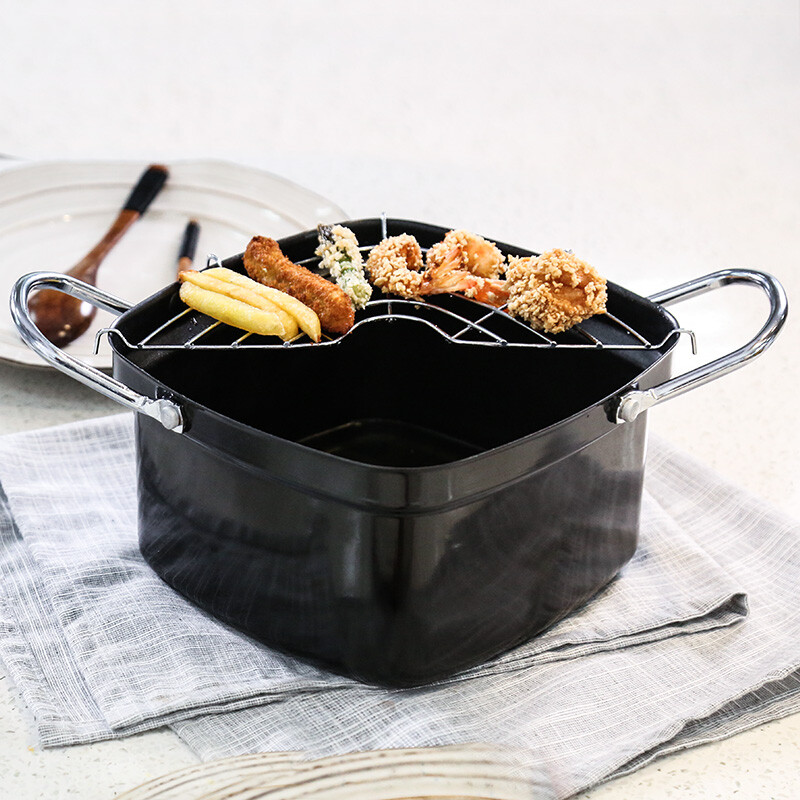Chuidahuang deep fryer + drain rack 20cm Japanese tempura non-stick frying pan iron pot milk pot small soup pot