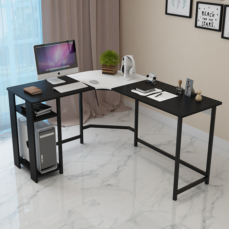 Cool Shark Computer Desk Home Desktop Corner Double Study Cool Shark Computer Desk Home Desktop Corner Double Study Writing Black And White Color Matching Assembly