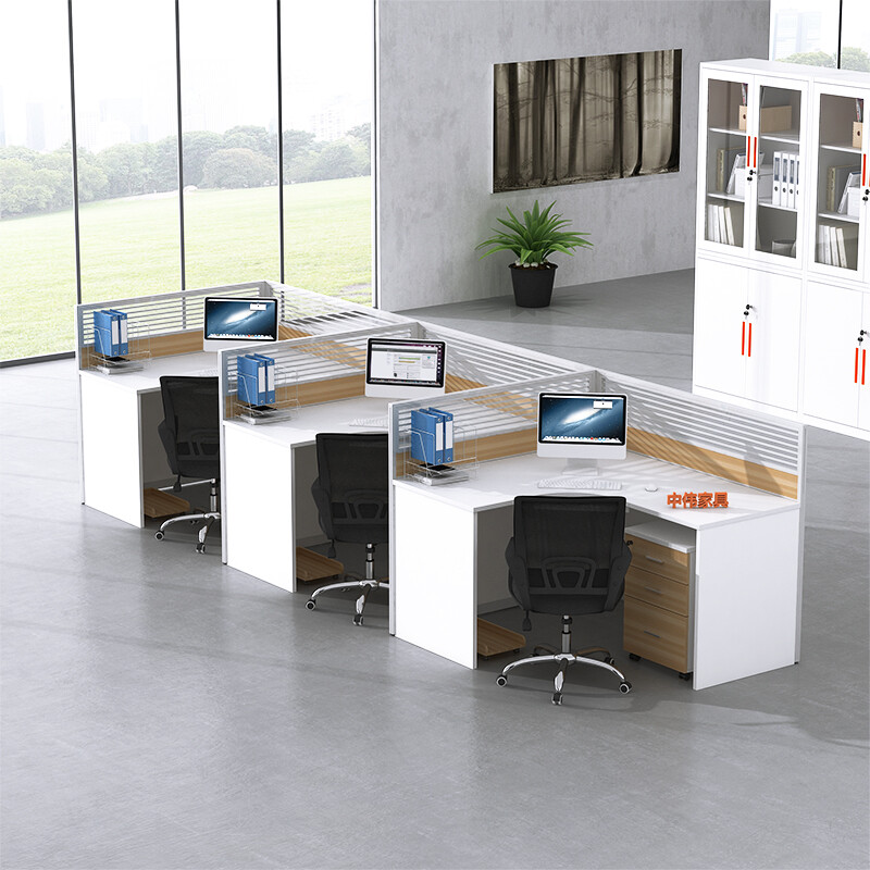 Zhongwei Screen Desk Staff Table Position Computer Zhongwei Screen Desk Staff Table Position Computer Card Seat 7 Shaped 3 Person With Chair