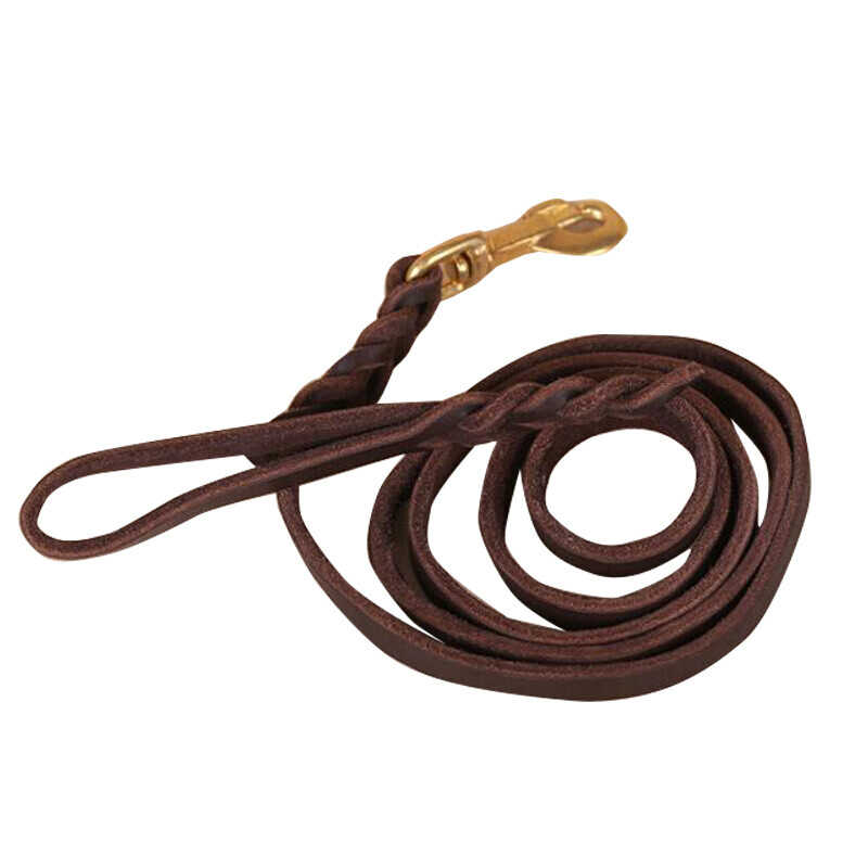 Dog cowhide leash leash, medium and small dog golden retriever German shepherd dog leash, leather rope, p chain dog leash, 1.5cm wide, pure copper hook cowhide leash, material about 2 meters (actual length is about 1.7 meters)