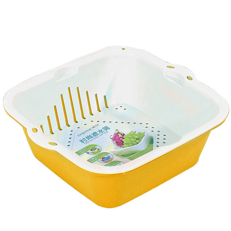 Camellia vegetable washing basket, drain basket, strainer, double-layer dual-purpose fruit and vegetable drain strainer, strainer basket, fruit plate, large and medium sizes optional, orange, large size 1160