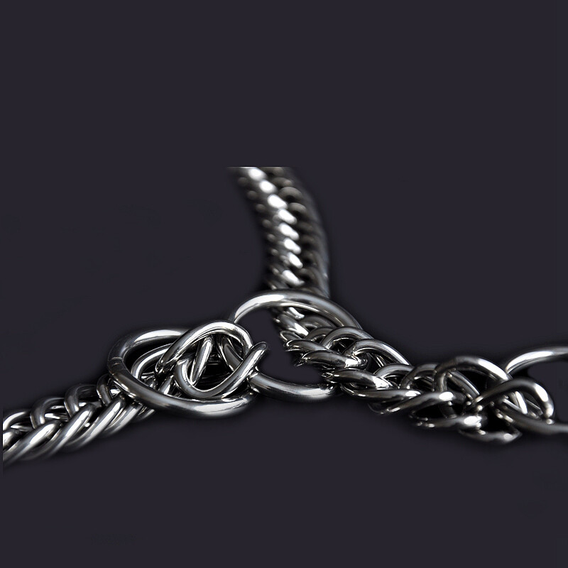 Chukchi (CHUKCHI) Double Ring Binocular Necklace for Large Dogs Pets Stainless Steel P Chain Dog Chain Dog Collar Home Training Collar Double Ring Luxury Silver 55cm *2.8mm Double Large Dog