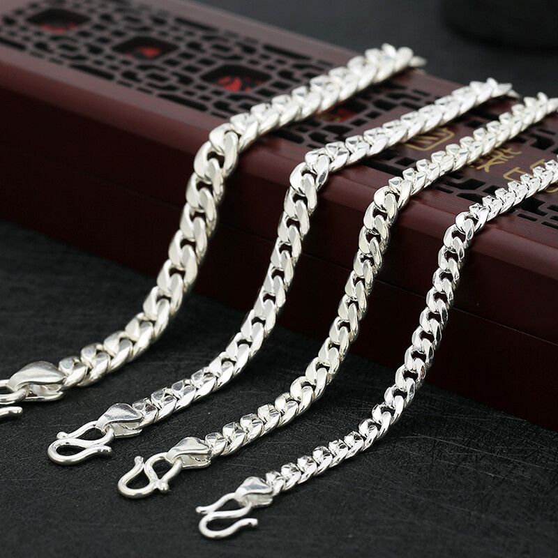 Cheng Jian 99 Sterling Silver Bracelet Men And Women Models Fashion Cheng Jian 99 Sterling Silver Bracelet Men And Women Models Fashion Simple Full Domineering Whip Trend Jewelry 15 Grams 18 Cm