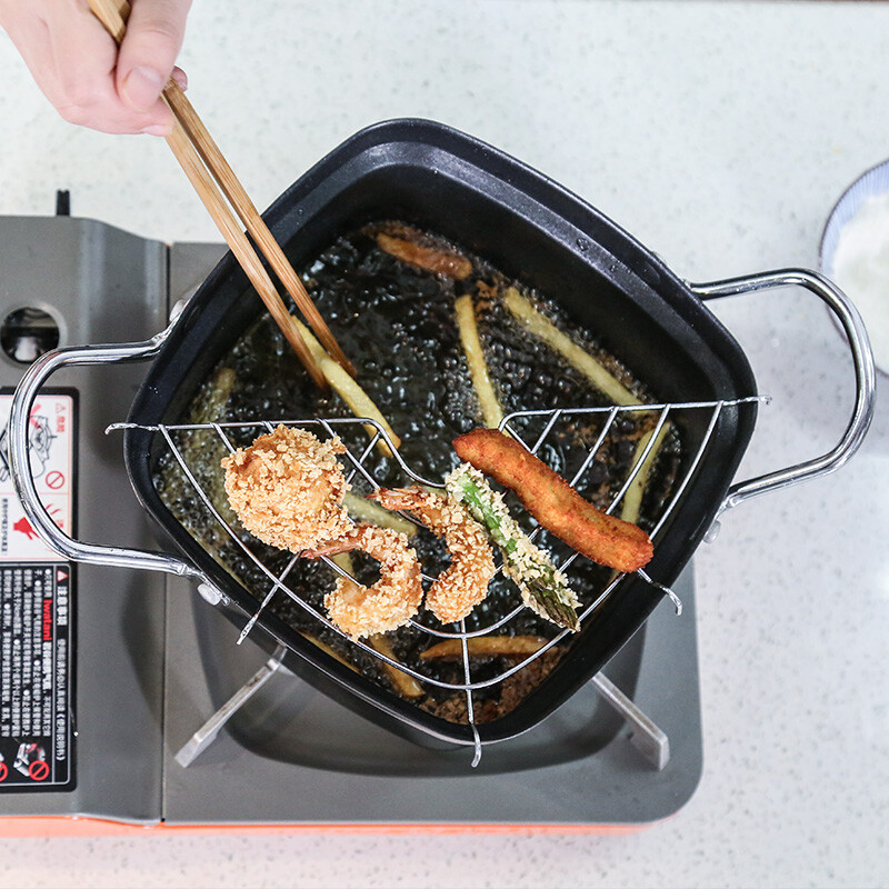 Chuidahuang deep fryer + drain rack 20cm Japanese tempura non-stick frying pan iron pot milk pot small soup pot