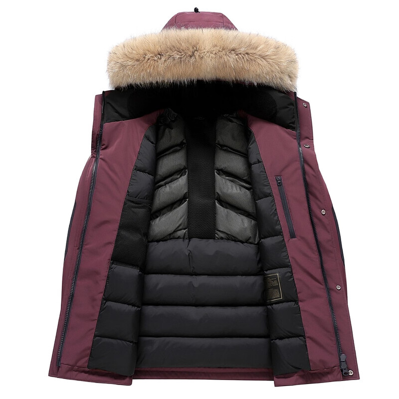 Spanu thickened extreme cold goose down down jacket men's mid-length 2025 winter new fur collar warm work jacket