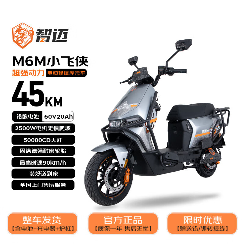 LEOSAM Zhimai Electric Motorcycle M6M Peter Pan Big Power 2500W Dual Disc Brakes 60V20Ah Long Endurance Hill Climbing Advanced Takeaway Car Crowdsourcing Big Sitting Bucket Planet Gray
