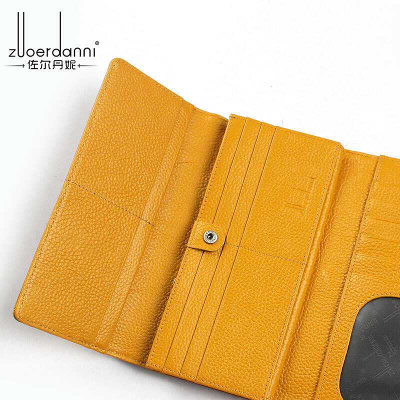 Zordani long wallet women's large-capacity tri-fold clutch leather wallet Korean style bill holder wallet card holder A183 yellow