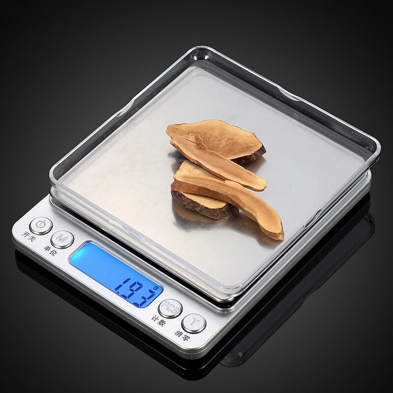 Weiheng electronic scale kitchen scale weighs food 0.1g baking electronic weighing precision baking tools food traditional Chinese medicine tea small balance 0.01 household small weighing platform scale 500g 0.01 + double tray + battery