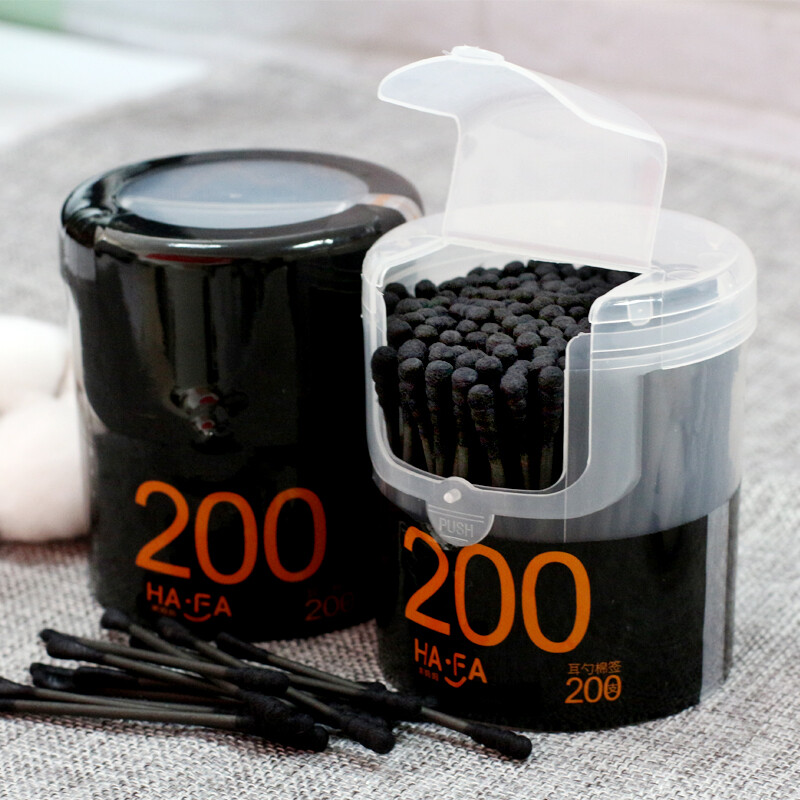 Laughing Mom Black double-ended ear scoop cotton swabs, ear cleaning swabs, paper shaft spiral head cleaning swabs, 200 pieces