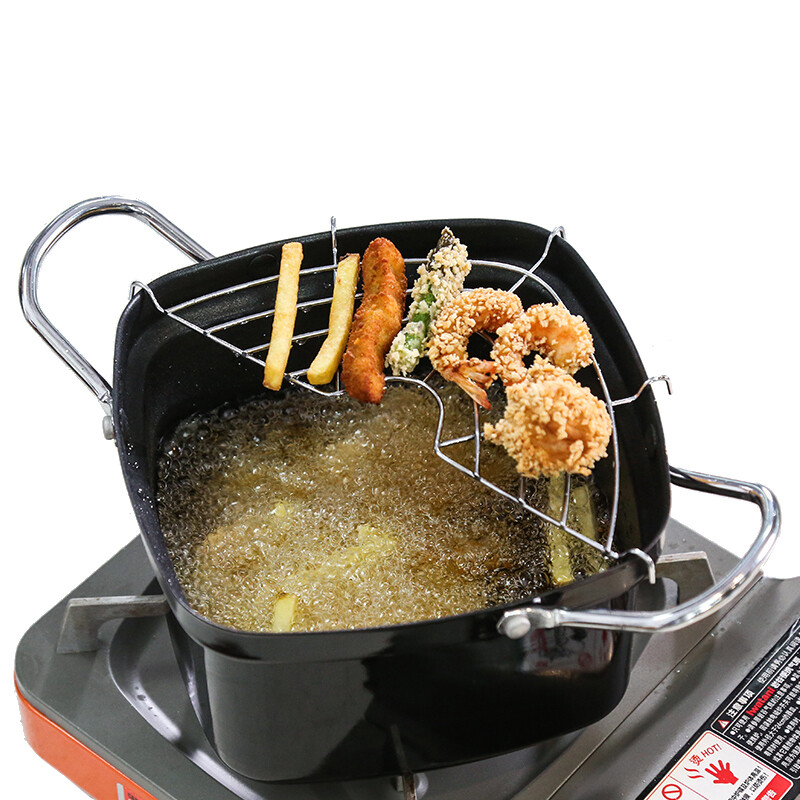 Chuidahuang deep fryer + drain rack 20cm Japanese tempura non-stick frying pan iron pot milk pot small soup pot