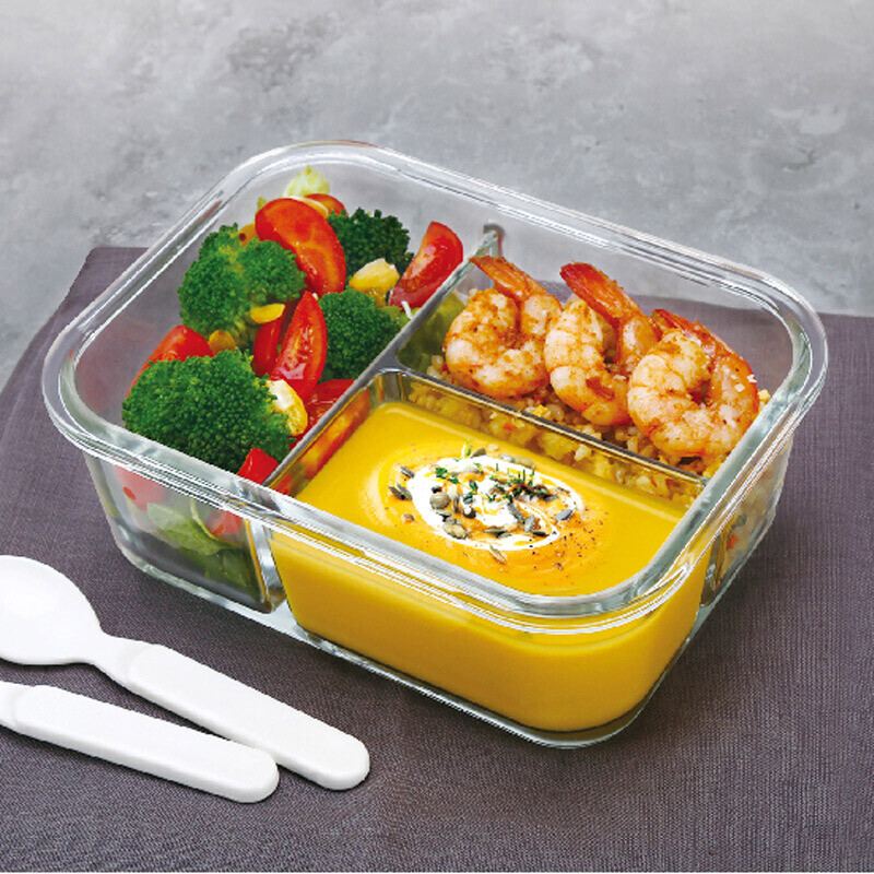 Lock and Lock separated heat-resistant glass crisper large-capacity microwave lunch box sealed lunch box lunch box 1L with lunch bag