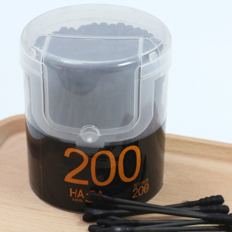 Laughing Mom Black double-ended ear scoop cotton swabs, ear cleaning swabs, paper shaft spiral head cleaning swabs, 200 pieces