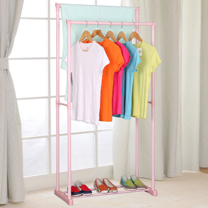 Yasite Drying Rack Thick Steel Floor To Ceiling Clothes Pole Balcony Yasite Drying Rack Thick Steel Floor To Ceiling Clothes Pole Balcony Double Hanger Indoor L201 Pink