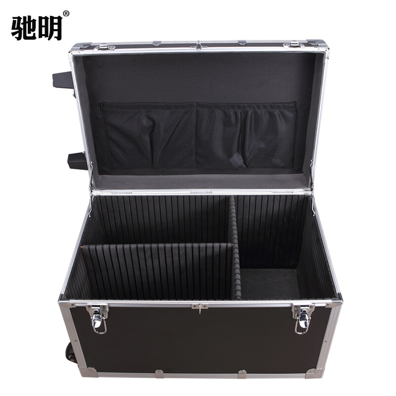 Chiming push-pull mobile trolley box, aluminum alloy box, instrument storage box, trolley-type home custom tool box, electrician repair hardware installation box, multi-functional transport box 031 black trolley empty box with partition