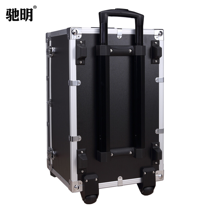 Chiming push-pull mobile trolley box, aluminum alloy box, instrument storage box, trolley-type home custom tool box, electrician repair hardware installation box, multi-functional transport box 031 black trolley empty box with partition