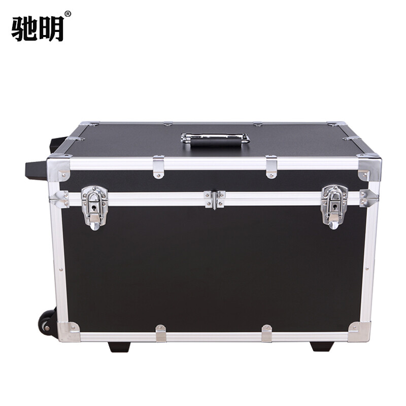 Chiming push-pull mobile trolley box, aluminum alloy box, instrument storage box, trolley-type home custom tool box, electrician repair hardware installation box, multi-functional transport box 031 black trolley empty box with partition