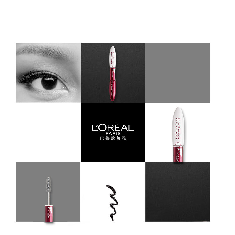 L'Oreal counter version double-ended stunning extra long eyelash mask 2*7ml (long, thick, curling, nourishing makeup) long-lasting