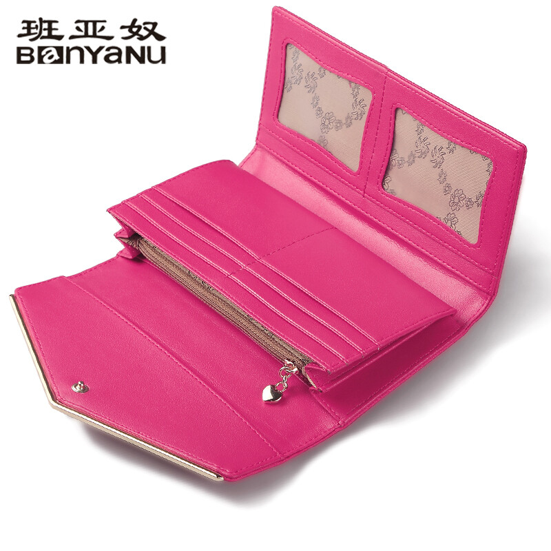 Banyanu 2025 new women's wallet women's long clutch leather large capacity diamond tri-fold wallet rose red