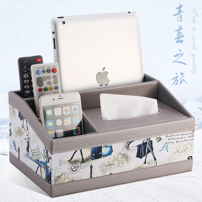 HMESI European leather multi-functional tissue box coffee table remote control storage paper box living room desktop storage box multi-purpose youth journey