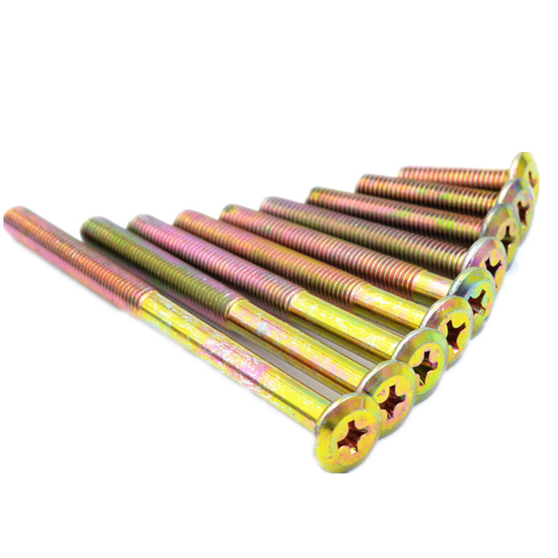 FEI ER GU M8 national standard cross chamfered flat head hexagonal machine screw solid wood bed connector table and chair fastening bolt cross color zinc plated single screw M8*60mm=10 pieces