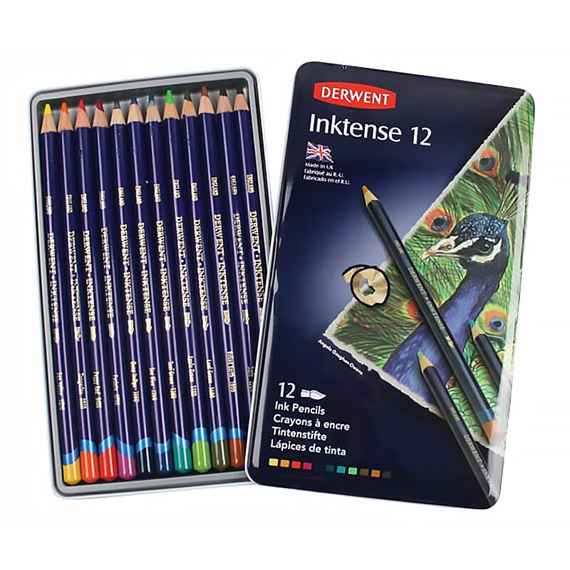 DERWENT Inktense Ink Color Lead Painting Water Soluble Pencil Secret Garden Coloring Fill Pen 12 Iron Box 0700928
