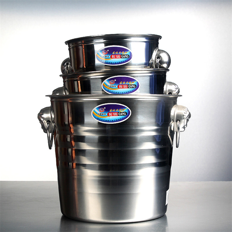 B.ROB thickened stainless steel ice bucket KTV bar club champagne bucket red wine ice bucket large wine bucket ice bucket silver binaural ice bucket