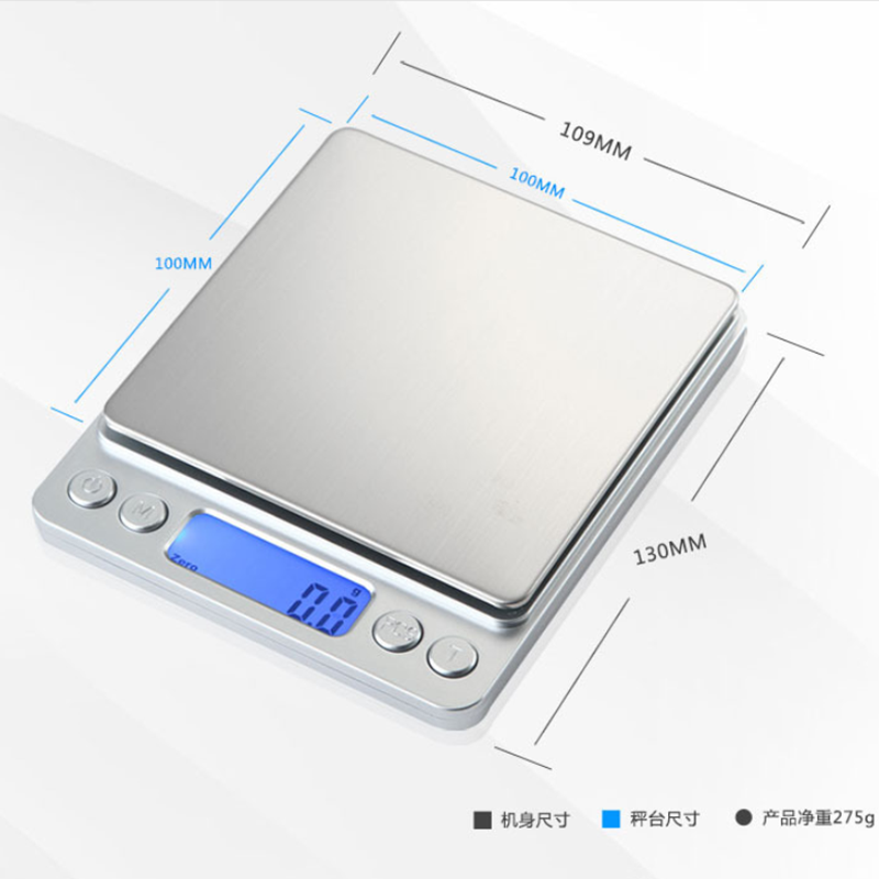 Weiheng electronic scale kitchen scale weighs food 0.1g baking electronic weighing precision baking tools food traditional Chinese medicine tea small balance 0.01 household small weighing platform scale 500g 0.01 + double tray + battery