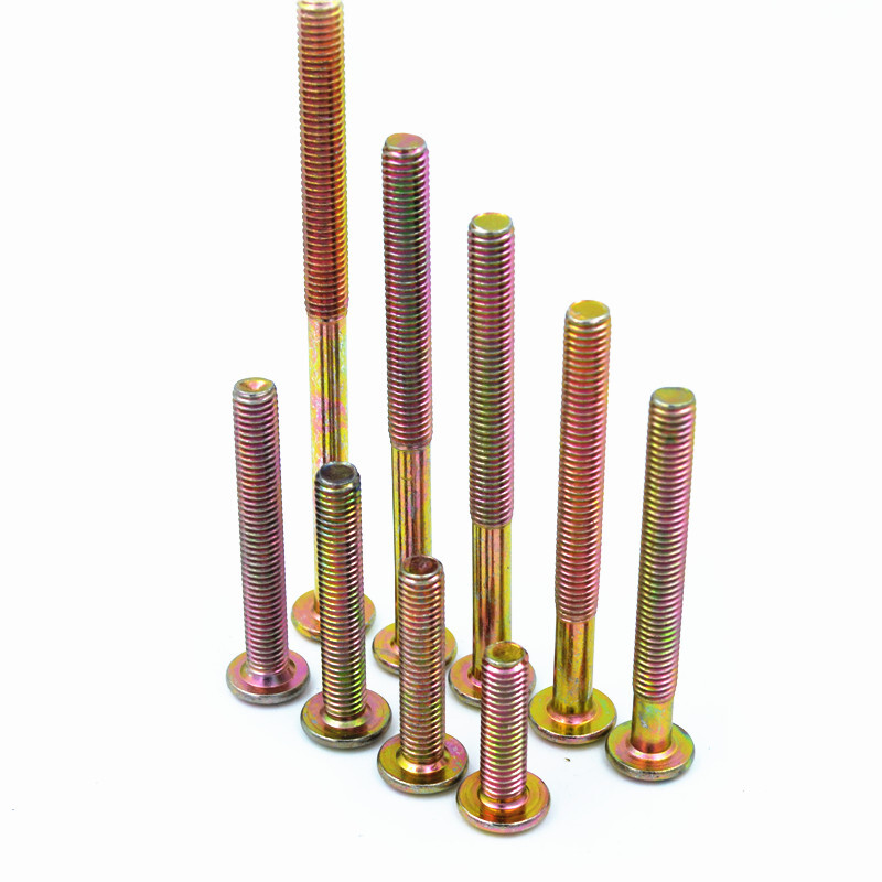 FEI ER GU M8 national standard cross chamfered flat head hexagonal machine screw solid wood bed connector table and chair fastening bolt cross color zinc plated single screw M8*60mm=10 pieces