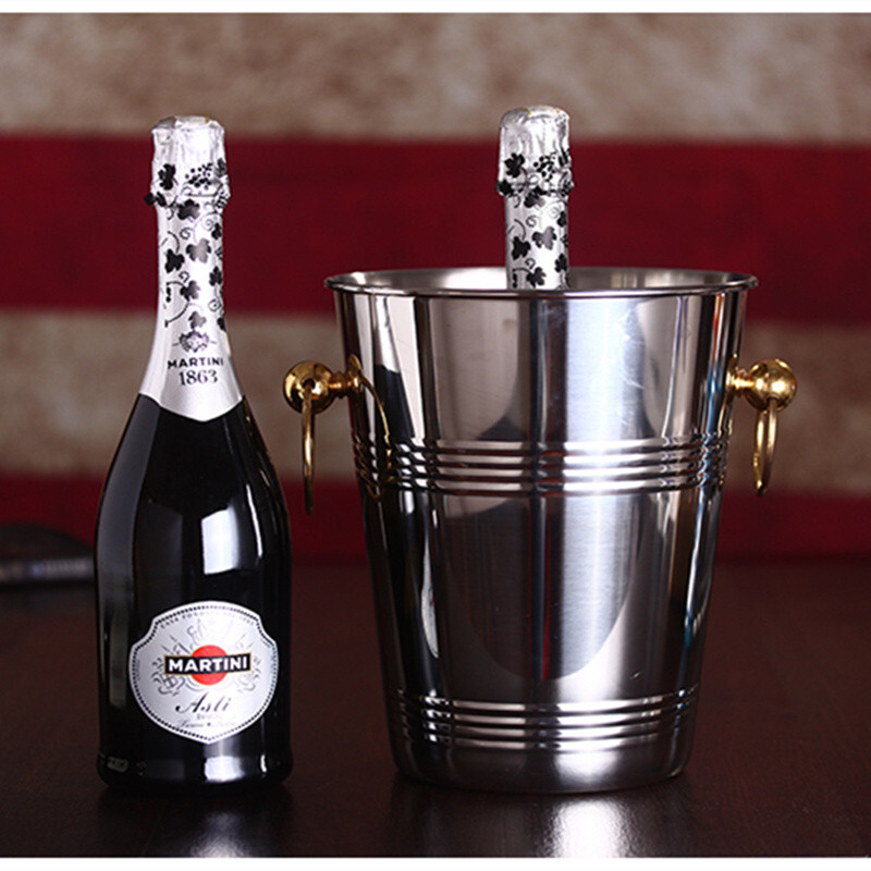 B.ROB thickened stainless steel ice bucket KTV bar club champagne bucket red wine ice bucket large wine bucket ice bucket silver binaural ice bucket