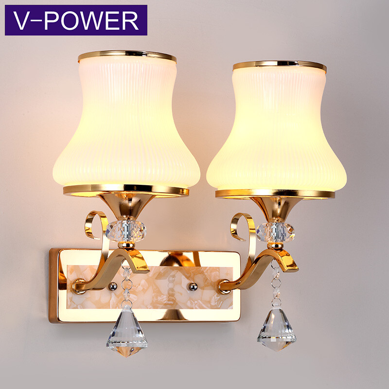 V Power Simple Modern Crystal Wall Lamp Bedroom Warm Bedside V Power Simple Modern Crystal Wall Lamp Bedroom Warm Bedside Living Room Aisle Staircase Lighting Fixture 1053 Two Heads Light Led Source