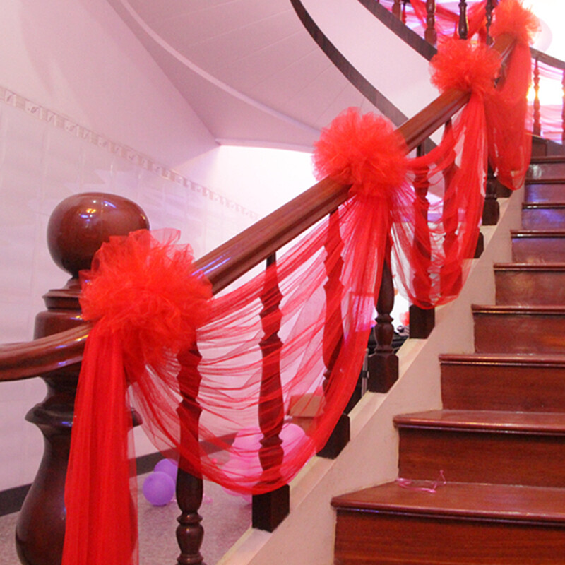 Dream bridge wedding things wedding veil flower ball wedding room bridal chamber flower decoration stair railing arch veil curtain red suit XMQ047
