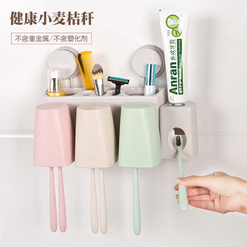 Suction Cup Toothbrush Holder Set Bathroom Rack Suction Cup Toothbrush Holder Set Bathroom Rack Wall Mouth Brush Tooth Wash Automatic Squeeze Toothpaste Three