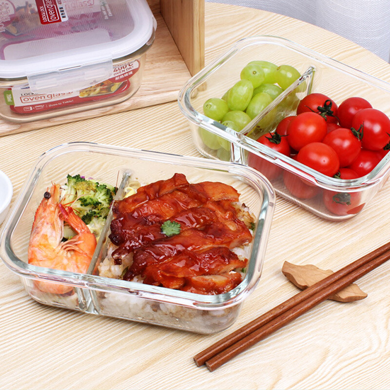 LOCK&LOCK heat-resistant glass crisper lunch box set large-capacity lunch box sealed bowl 1.02L two partitions + 750ml + package